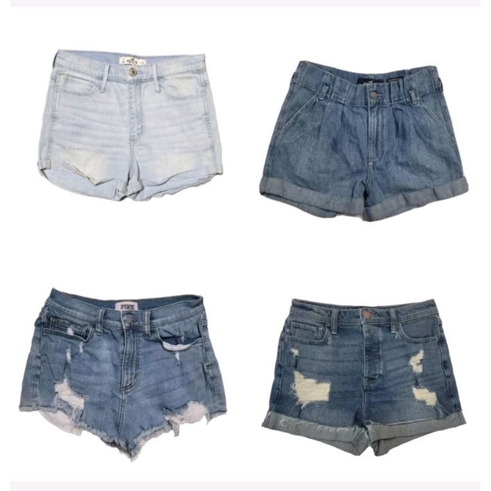 Hollister Women's 3‎ 26 High Rise Mom Short 3" Shorts Denim Blue Lot Of 4